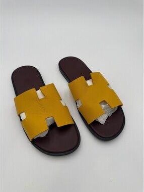 Hermes Oran Yellow Leather Slide Sandals Unisex Size 11/44